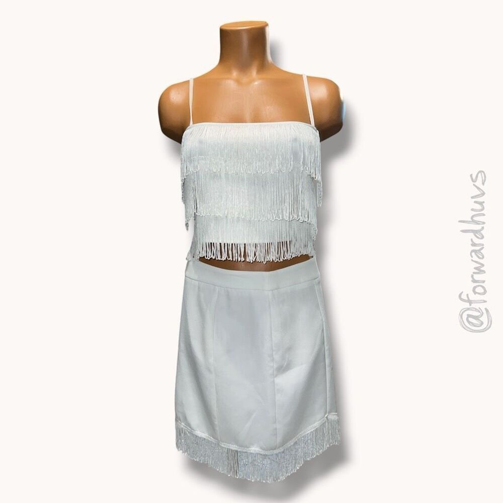 Altar’d State White Fringe Top & Skirt Set – Size Medium